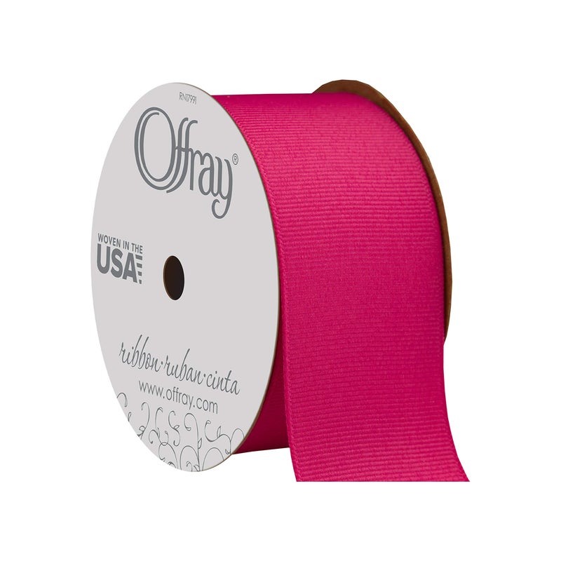 Offray Grosgrain Craft Ribbon, 1 1/2-Inch x 12-Feet, Shocking Pink - Image 1